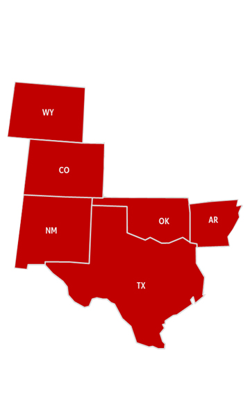 a red map of the southwest United States