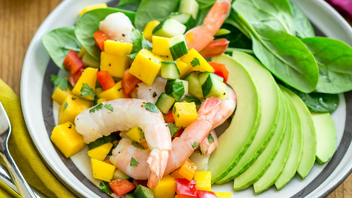 Avocado, Shrimp, Spinach and Mango Salad