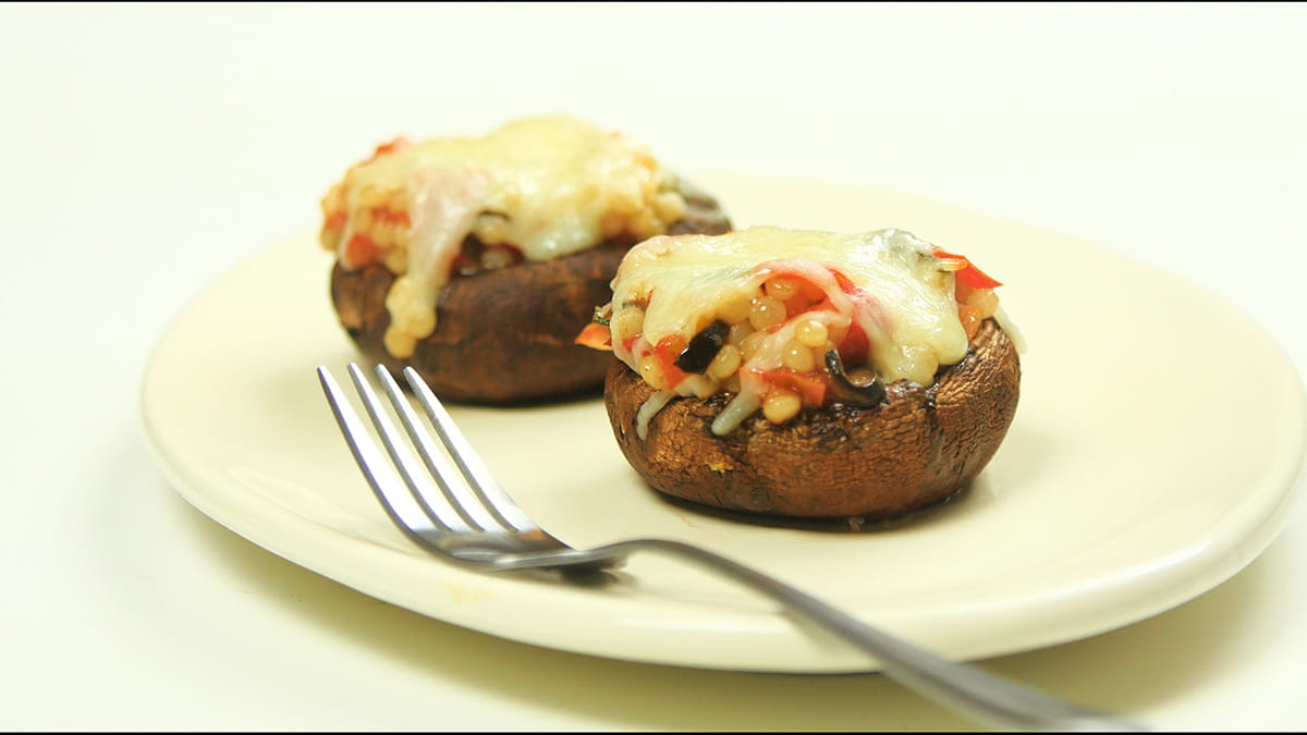 Couscous-Stuffed Portobello Mushroom Caps with Mozzarella