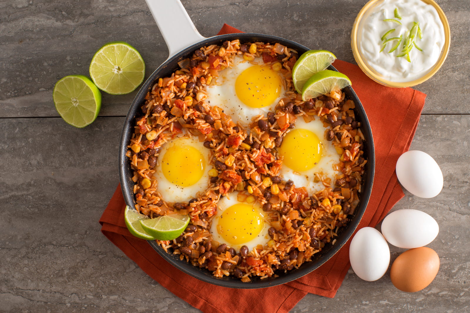 Mexican Rice and Bean Baked Eggs