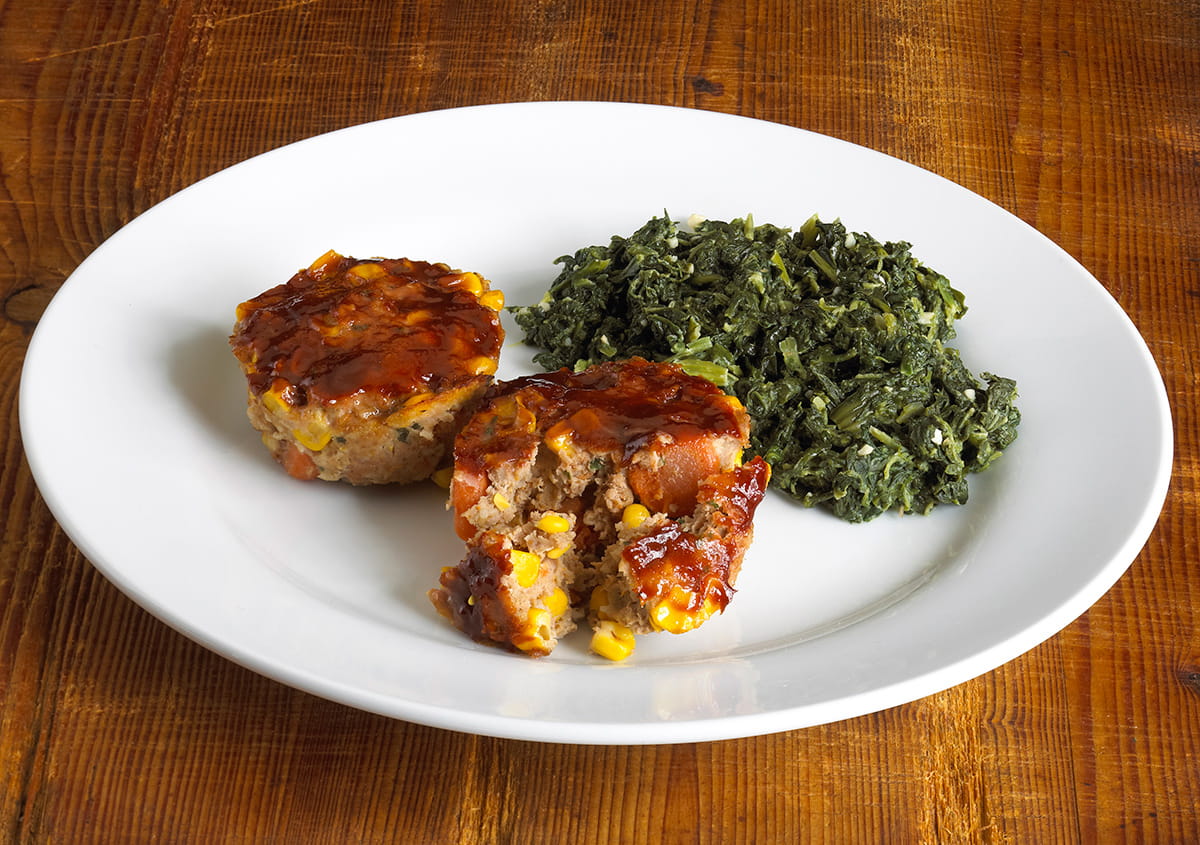 Mini Meatloaves with Low-Fat Creamed Spinach