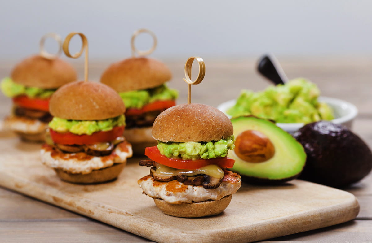 Turkey Sliders with Avocado Mushrooms and Swiss Cheese