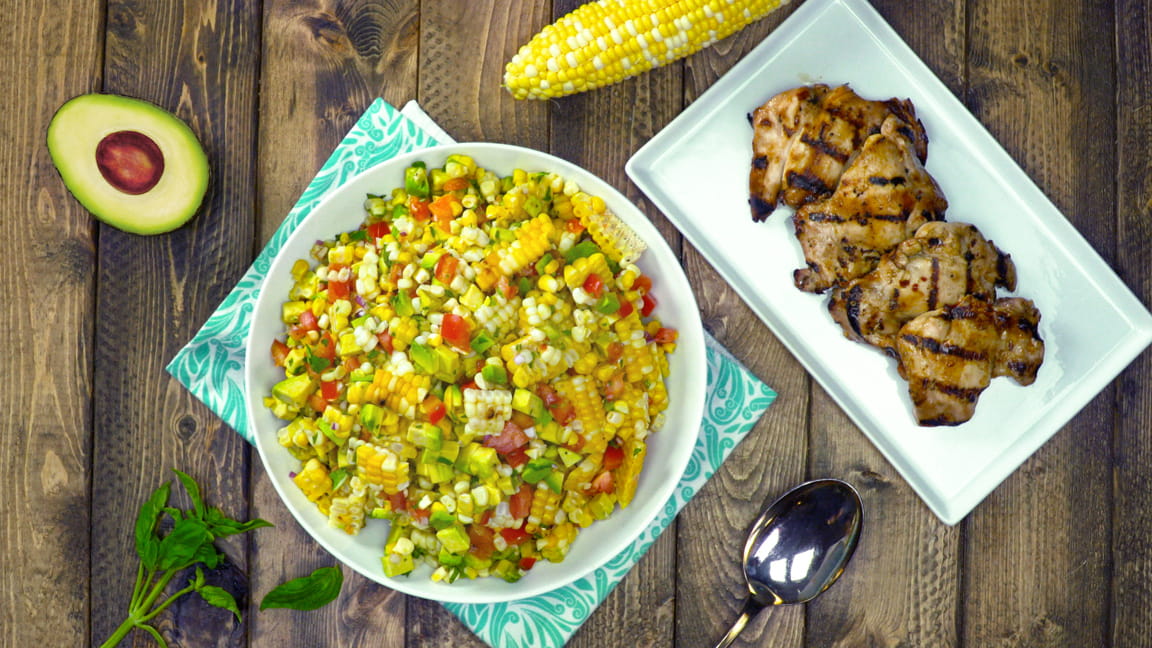Vietnamese Marinated Grilled Chicken with Corn & Avocado Salad