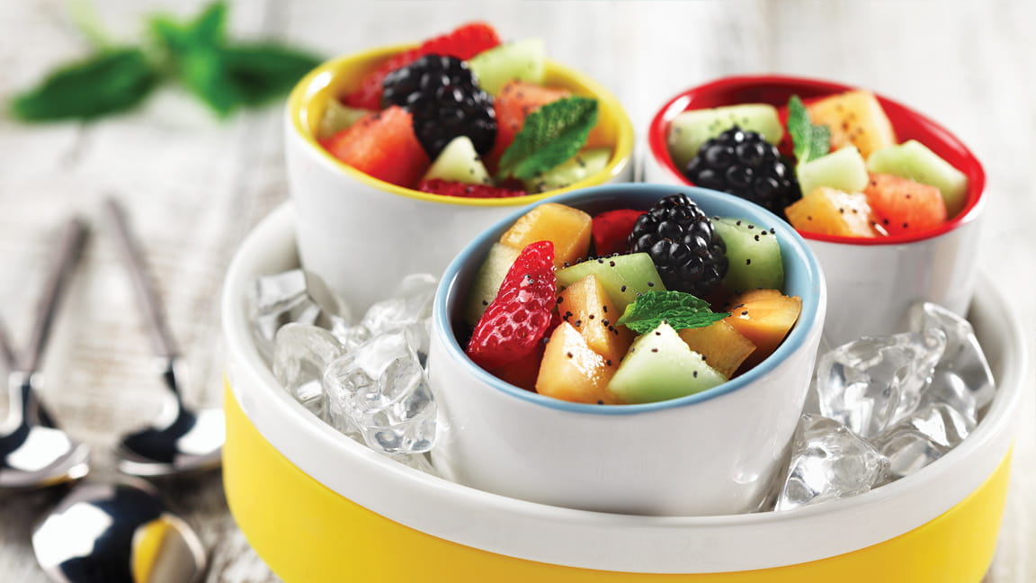 Three Citrus Mint Dressing on Seasonal Fresh Fruits