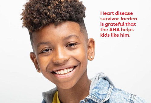 Heart disease survivor Jaeden is grateful that the AHA helps kids like him
