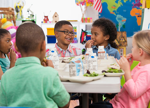 students eating lunch at school