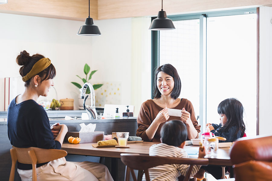 family eats dinner