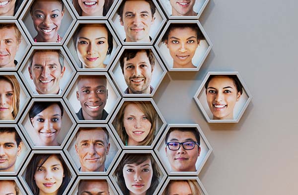 honeycomb collage of employee faces