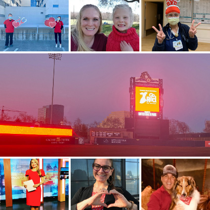 collage of people and places in Sacramento celebrating Wear Red Day
