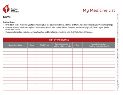 Thumbnail Graphic of Medicine Chart