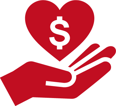 hand holding heart and money