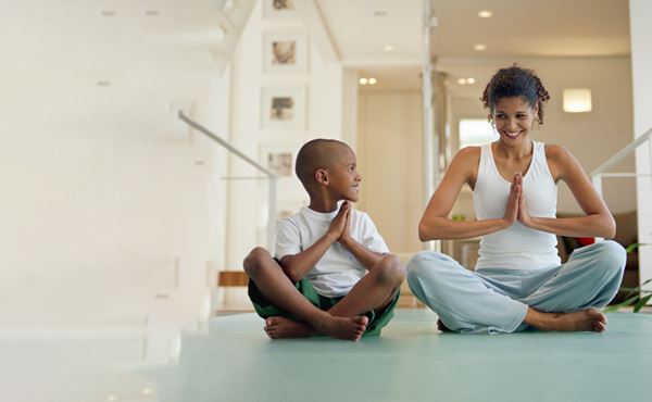 mother and son meditating