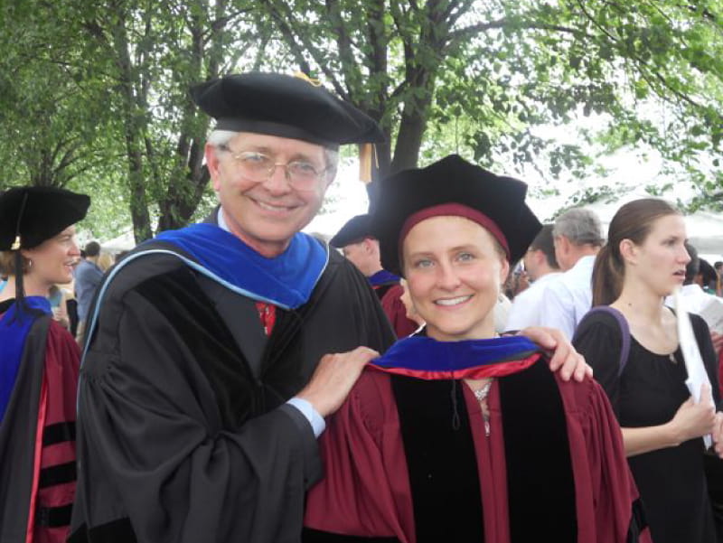 Tom Broussard (left), at daughter Josiane's Ph.D. graduation, survived heart bypass surgery, stroke and heart valve disease. (Photo courtesy of Tom Broussard)