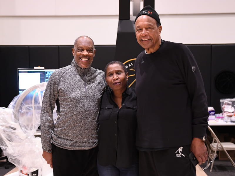 From left retired NBA player Nate Tiny Archibald National Basketball Players Association executive director Michele Roberts and president of the New York Chapter Retired Players Association Tom Hoover at a 2018 heart screening event in New York Photo by NBPA Matteo Marchi