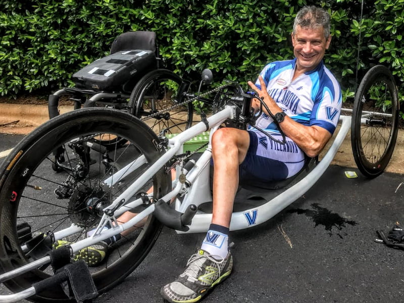 A marathoner before his spinal stroke, Brian Muscarella now competes using a hand-powered bicycle. (Photo courtesy of Brian Muscarella)