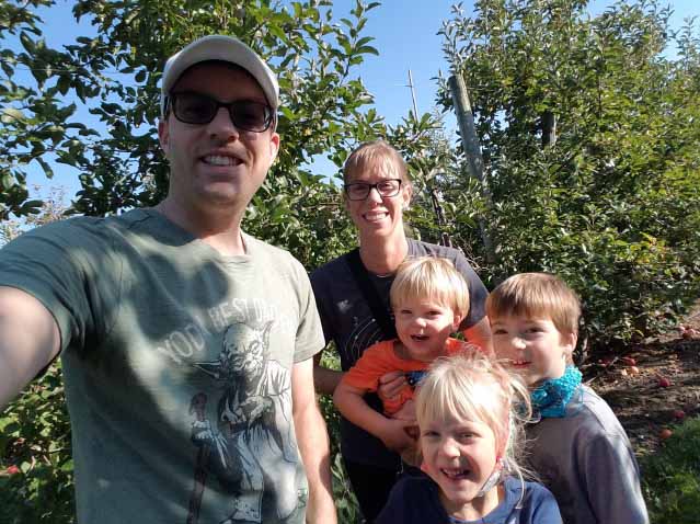 Erin Wegener (background) with her husband, Peter Wegener, and their children (clockwise) Jonah, Glenn and Kailee. (Photo courtesy of Erin Wegener)