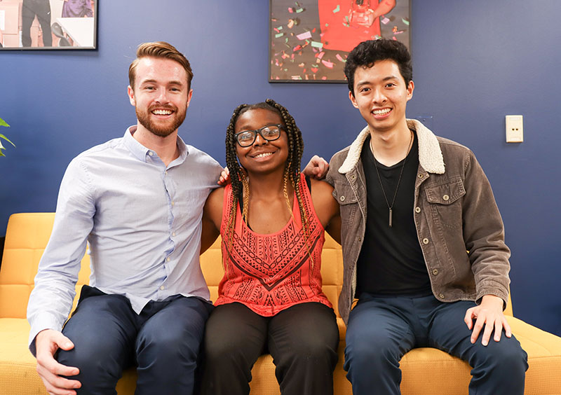 Vickie Lahai (middle) with Breaktime co-founders Connor Schoen (left) and Tony Shu. (Photo by Sam Goodman/Breaktime)