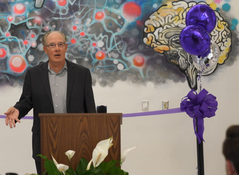 George Richards raising stroke awareness at the opening ceremony of a neurosciences institute in North Carolina. (Photo courtesy of George Richards)