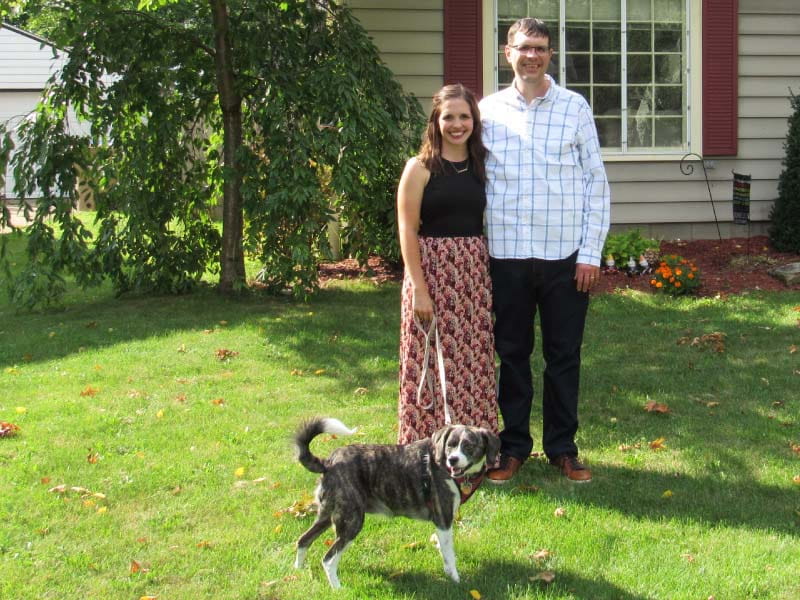 Heart failure survivor Jeff Russ (right) with his wife, Christina, and dog, Lacey. (Photo courtesy of the Russ family)