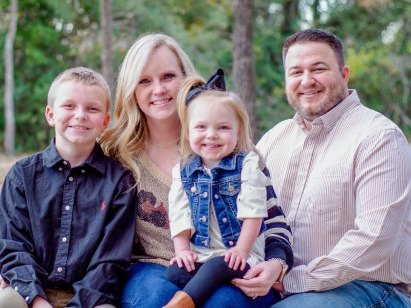 Halle Spivey survived after her heart stopped for 27 minutes. The Spivey family, from left: brother Charlie, Halle, mom Autumn and dad Britt.