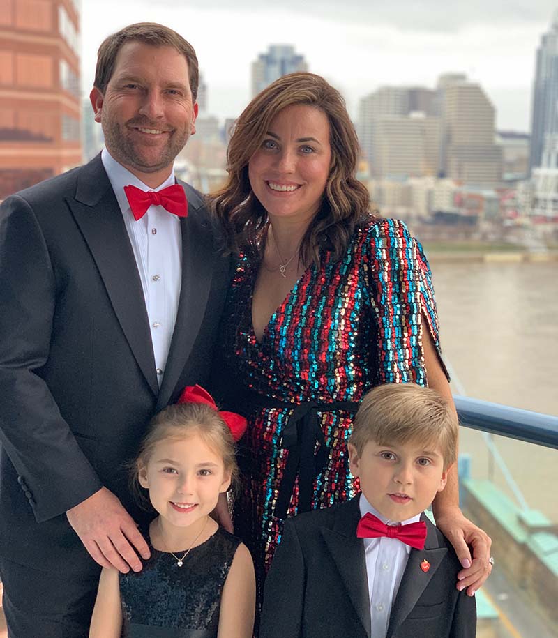The Timmel family at the Cincinnati Heart Ball in 2019. Clockwise, from left: Spencer, Erin, Charlie and Ella. (Photo courtesy of the Timmel family)