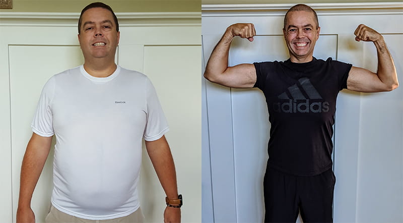 Andy Beal in 2017 (left) and in 2019 after his fitness transformation. (Photo courtesy of Sheila Beal)