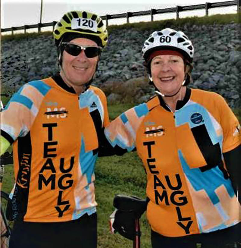 Chris Mathews (left) and his wife, Natalie, starting a Bike MS charity ride in 2018. (Photo courtesy of Chris Mathews)