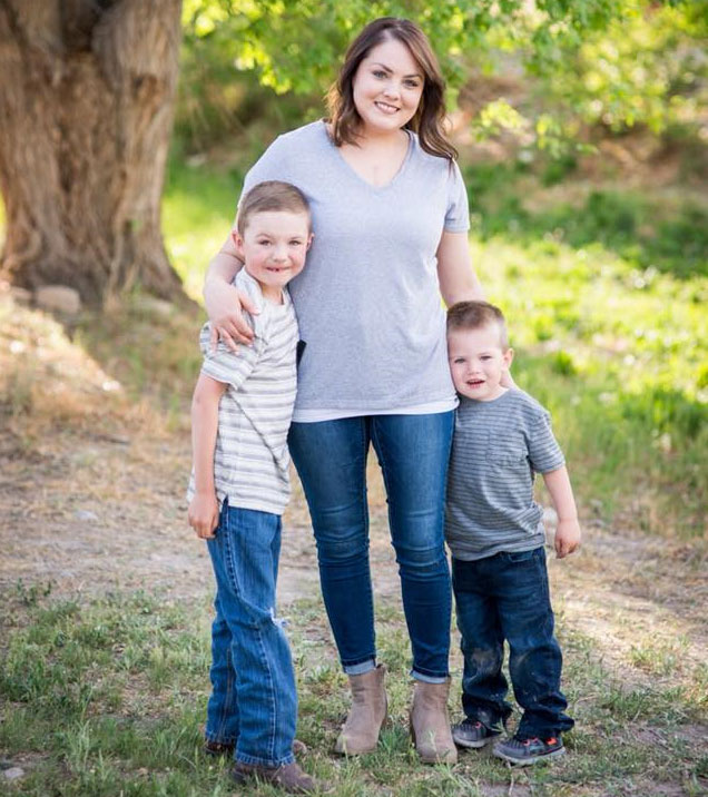 Sarah Bradley with her sons Caleb and Logan.