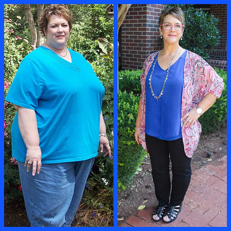Amy Downs before and after her weight-loss transformation. (Photo courtesy of Amy Downs)