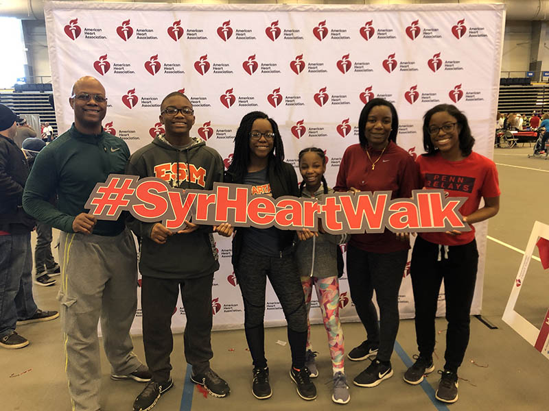 The Benjamin family at the 2019 Syracuse Heart Walk, from left: husband LaShaun Sr., son LaShaun Jr. ("LJ"), daughter Tiesha, daughter Naomi, Tasha and daughter LaShae. (Photo courtesy of Tasha Benjamin)