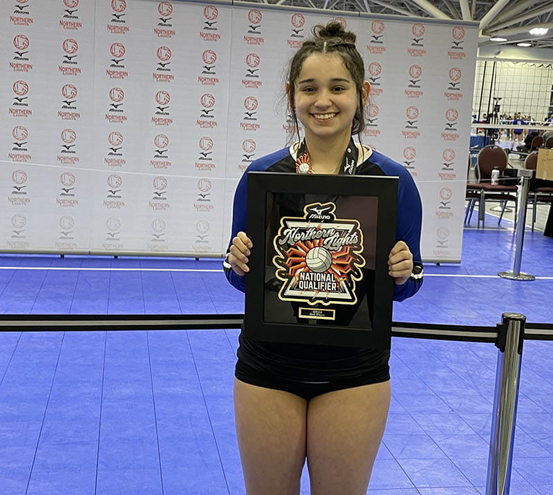 Olivia Lopez after her club volleyball team recently won a bid to the national tournament. (Photo courtesy of Laura Lopez)