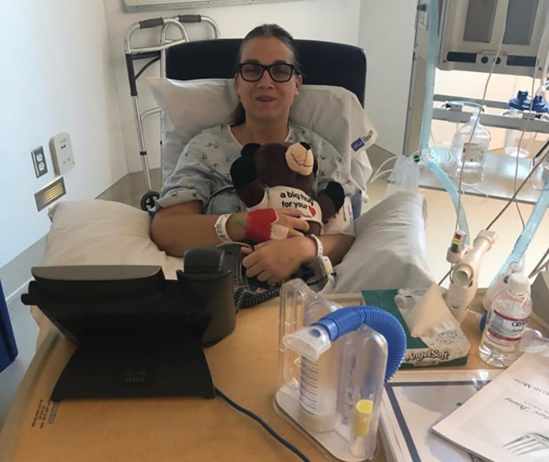 Katrien Limón recovering in the hospital after her double bypass operation. (Photo courtesy of Katrien Limón)