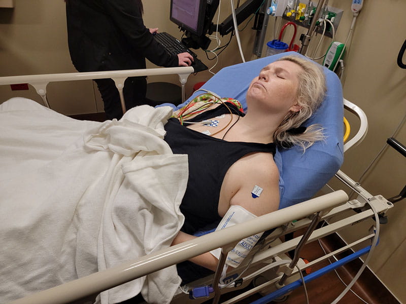 Calli Varner in the hospital after her stroke. (Photo courtesy of Calli Varner)
