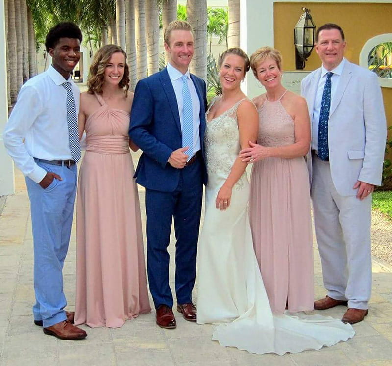Mark Larson with family in 2017 at his son's wedding. From left: Son Davion, daughter Carley, son Wayne, daughter-in-law Arynn, wife Nancy and Mark. (Photo courtesy of Mark Larson)