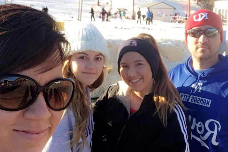 Kelly Kleiner (left) with her daughters Ashlee and Raymi and husband Matt on the ski slopes the day of her heart attack. (Photo courtesy of Kelly Kleiner)