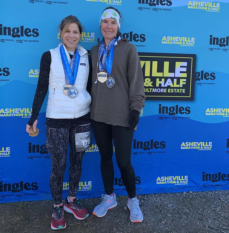 Marla Sewall (left) and her friend, Kristin Emerson, at a half marathon in North Carolina in 2019. (Photo courtesy of Marla Sewall)