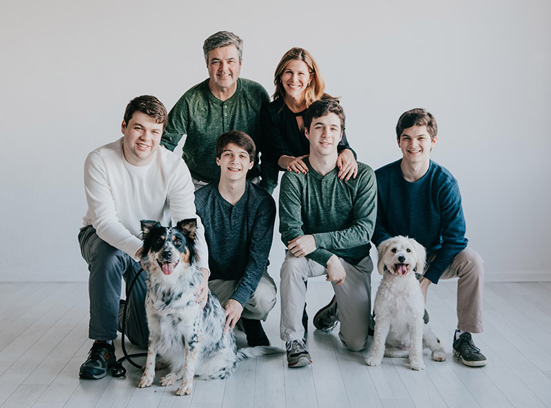 Marla and Cary Sewall and their sons, Matt, Ryan, Kyle and Collin, along with their dogs, Molly and Ruby. (Photo courtesy of Marla Sewall)