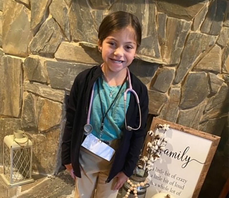 Karlee Rose Naglieri dresses up like her cardiologist, Dr. Amanda Cook, on career days at school. (Photo courtesy of Anita Naglieri)