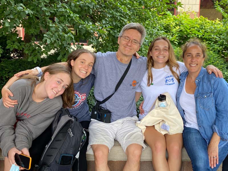 Kevin and Marjorie Volpp (middle and far right) with daughters Thea, Anna and Daphne (left to right) in a photo taken upon his discharge from the University of Cincinnati Medical Center in July. (Photo courtesy of the Volpp family)