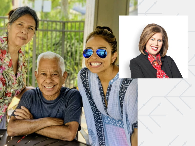 Researcher and professor Bertha Hidalgo (right) with her parents.<em> (Photo courtesy of Bertha Hidalgo)