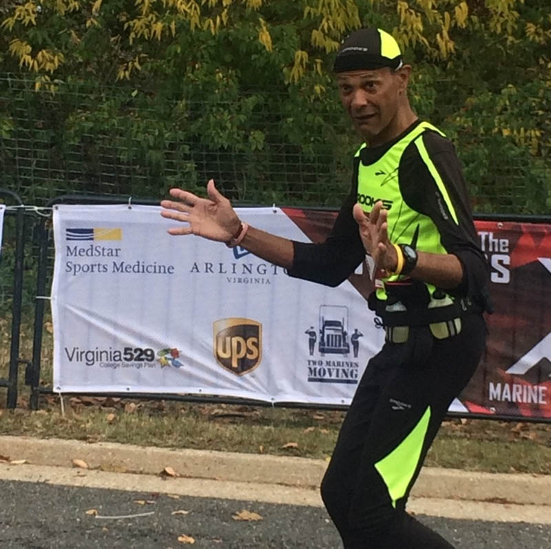 Keeping a promise to Bernadette, George finished the 2015 Marine Corps Marathon in his slowest-ever time. (Photo courtesy of George Banker)