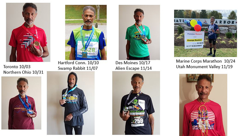 The first eight of George Banker’s 14 marathons in 13 weeks late last year. (Images courtesy of George Banker)