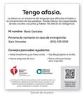 El carnet de afasia con información de contacto de muestra El carnet de afasia con información de contacto de muestra