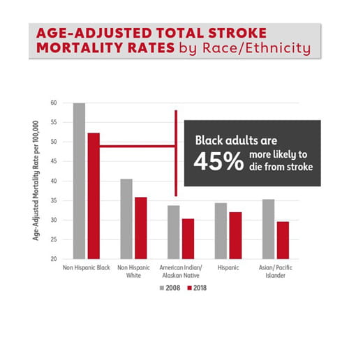 Chart showing age-adjusted total stroke mortality rates by race/ethnicity