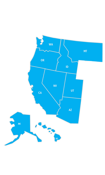 a bright blue map of the western United States