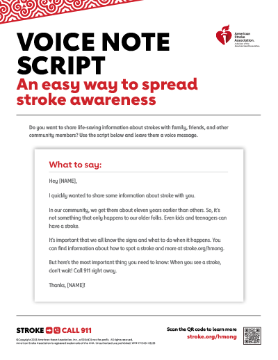 Hmong stroke awareness voice note script flyer Hmong stroke awareness voice note script flyer