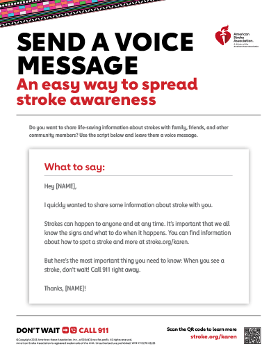 Karen stroke awareness voice message script flyer