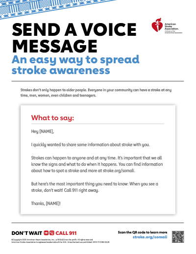 Somali stroke awareness voice message script flyer