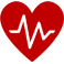 Red icon of a heart shape with a white pulse line inside
