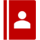 Red icon of a notebook with a person on the cover